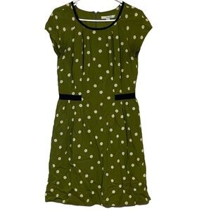 Boden green cream Poka dot back zip shirt sleeve lined dress women’s size 10